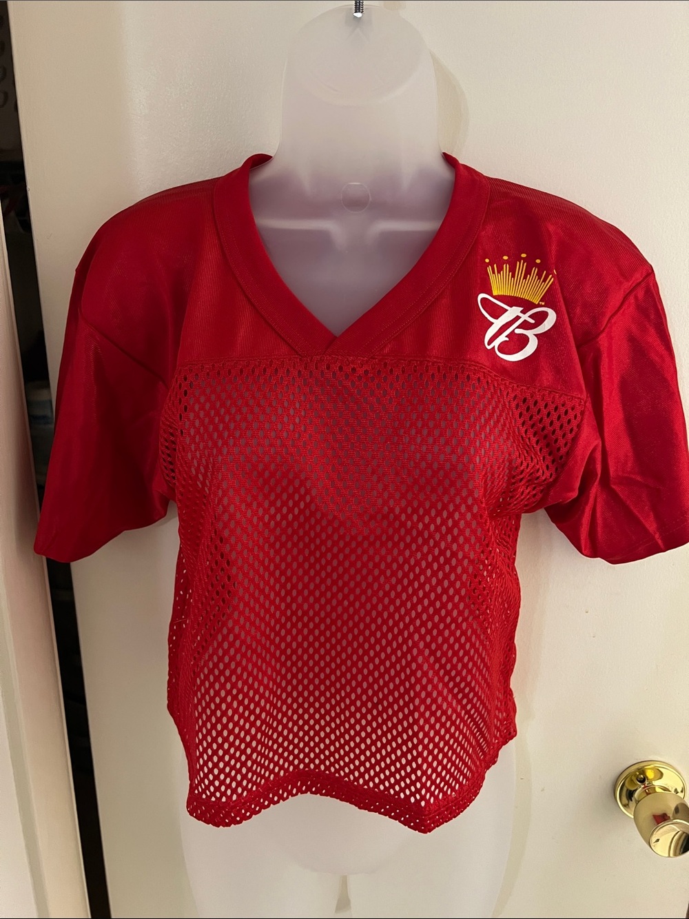 Budweiser Red Mesh Cropped V-Neck Top with Crown Logo